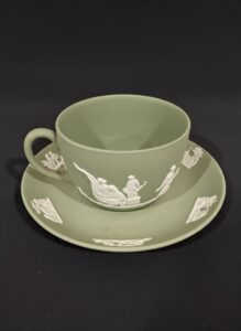 Wedgwood-Sage-Green-Jasperware-Tea-Cup-and-Saucer