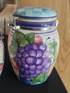 Capriware-by-Michaels-Orchard-Hand-Painted-Ceramic-Fruit-Motif-Airtight-Canister-B-1