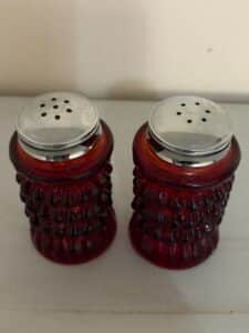 Mid-Century-Ruby-Red-Hobnail-Salt-and-Pepper-Shakers-second-image