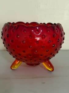 Vintage-Amberina-Hobnail-Three-Footed-Bowl