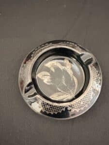 Vintage-Black-Glass-Ashtray-with-Silver-Overlay