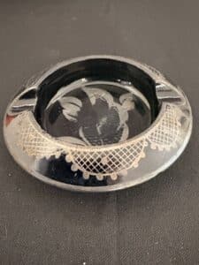 Vintage-Black-Glass-Ashtray-with-Silver-Overlay-second-image