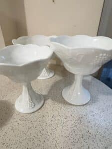 Vintage-Indiana-Glass-Colony-Harvest-Milk-Glass-Pedestal-Compotes