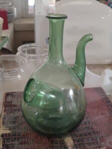 Vintage-Italian-Hand-Blown-Green-Glass-Wine-Decanter-with-Ice-Chamber