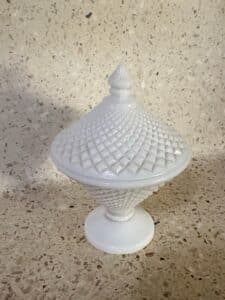 Vintage-Milk-Glass-Diamond-Point-Covered-Compote