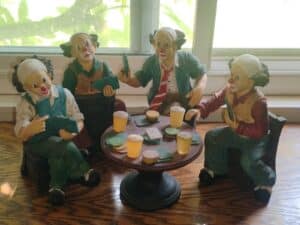 Vintage-Resin-Clowns-Playing-Poker-Figurine-Set