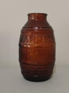 Vintage-s-Barrel-of-Beer-Amber-Glass-Bottle
