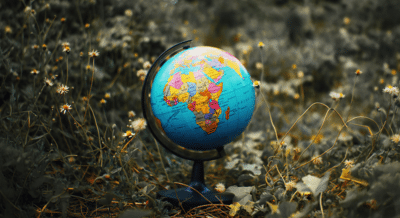 Globe resting on green grass symbolizing a sustainable business opportunity through estate sale franchising